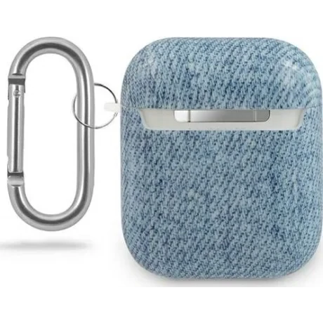 Husa Airpods Guess Denim Triangle pentru Airpods 1/2 Light Blue