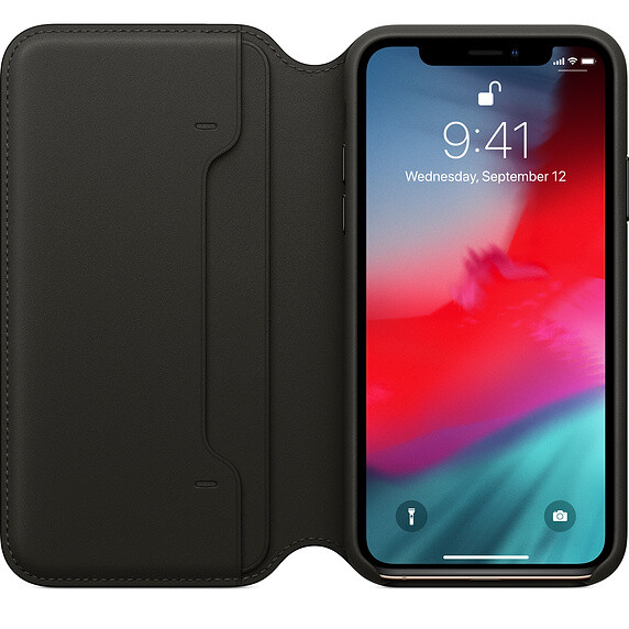 Husa Book Apple Leather Folio pentru iPhone XS Black thumb