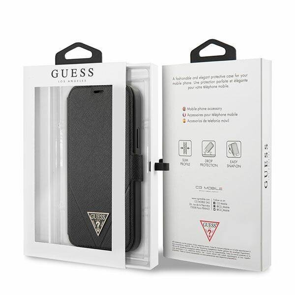 Husa Book Guess Saffiano V Stitch pentru iPhone 12 Mini Black thumb