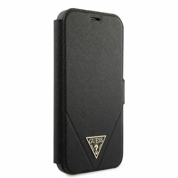 Husa Book Guess Saffiano V Stitch pentru iPhone 12 Mini Black