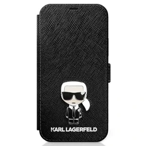 Husa Book Karl Lagerfeld Saffiano Iconic pentru iPhone 12 Mini Black