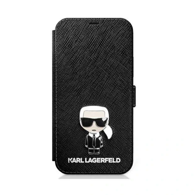 Husa Book Karl Lagerfeld Saffiano Iconic pentru iPhone 12 Pro Max Black