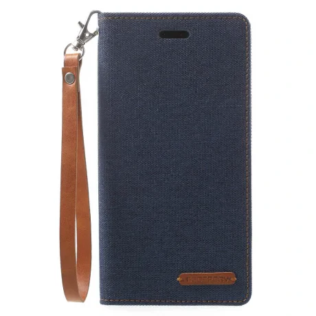 Husa Canvas iPhone X/Xs Stand Wallet Goospery Albastra