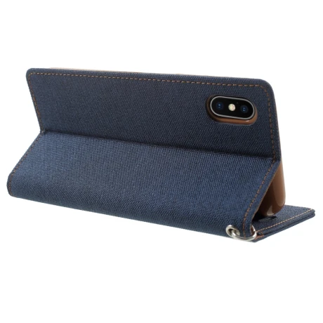 Husa Canvas iPhone X/Xs Stand Wallet Goospery Albastra