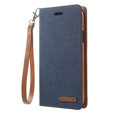 Husa Canvas iPhone X/Xs Stand Wallet Goospery Albastra