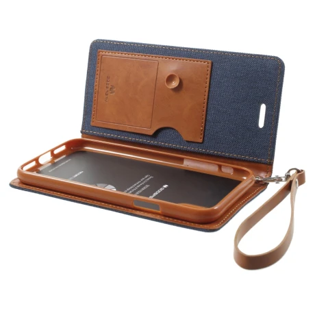 Husa Canvas iPhone X/Xs Stand Wallet Goospery Albastra