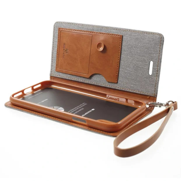 Husa Canvas iPhone X/Xs Stand Wallet Goospery Gri