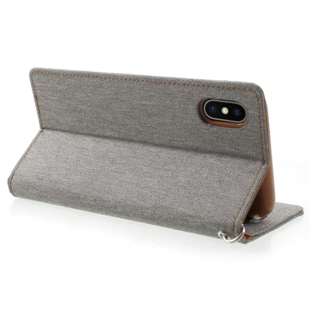 Husa Canvas iPhone X/Xs Stand Wallet Goospery Gri