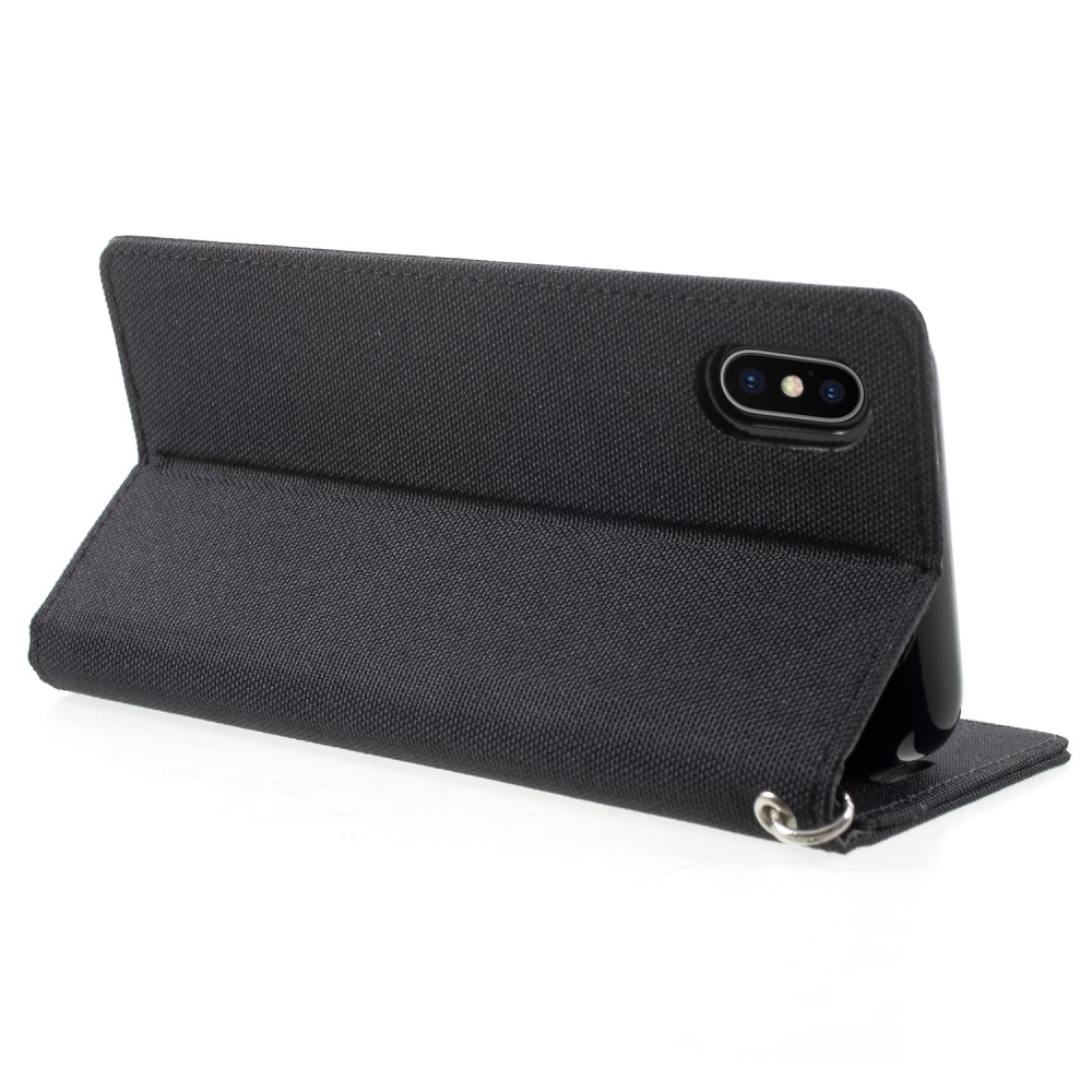 Husa Canvas iPhone X/Xs Stand Wallet Goospery Neagra thumb