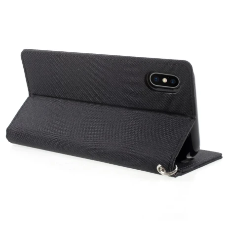 Husa Canvas iPhone X/Xs Stand Wallet Goospery Neagra