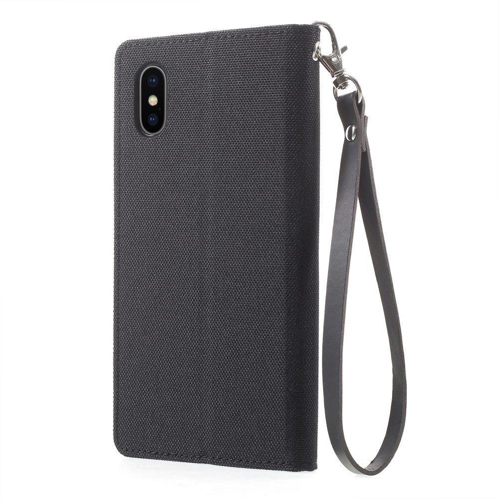 Husa Canvas iPhone X/Xs Stand Wallet Goospery Neagra thumb