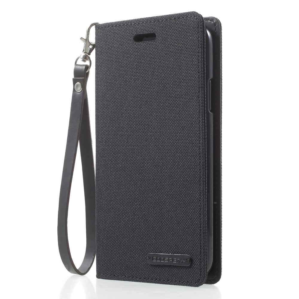 Husa Canvas iPhone X/Xs Stand Wallet Goospery Neagra thumb