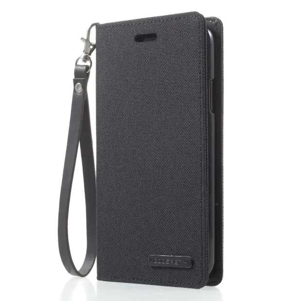 Husa Canvas iPhone X/Xs Stand Wallet Goospery Neagra