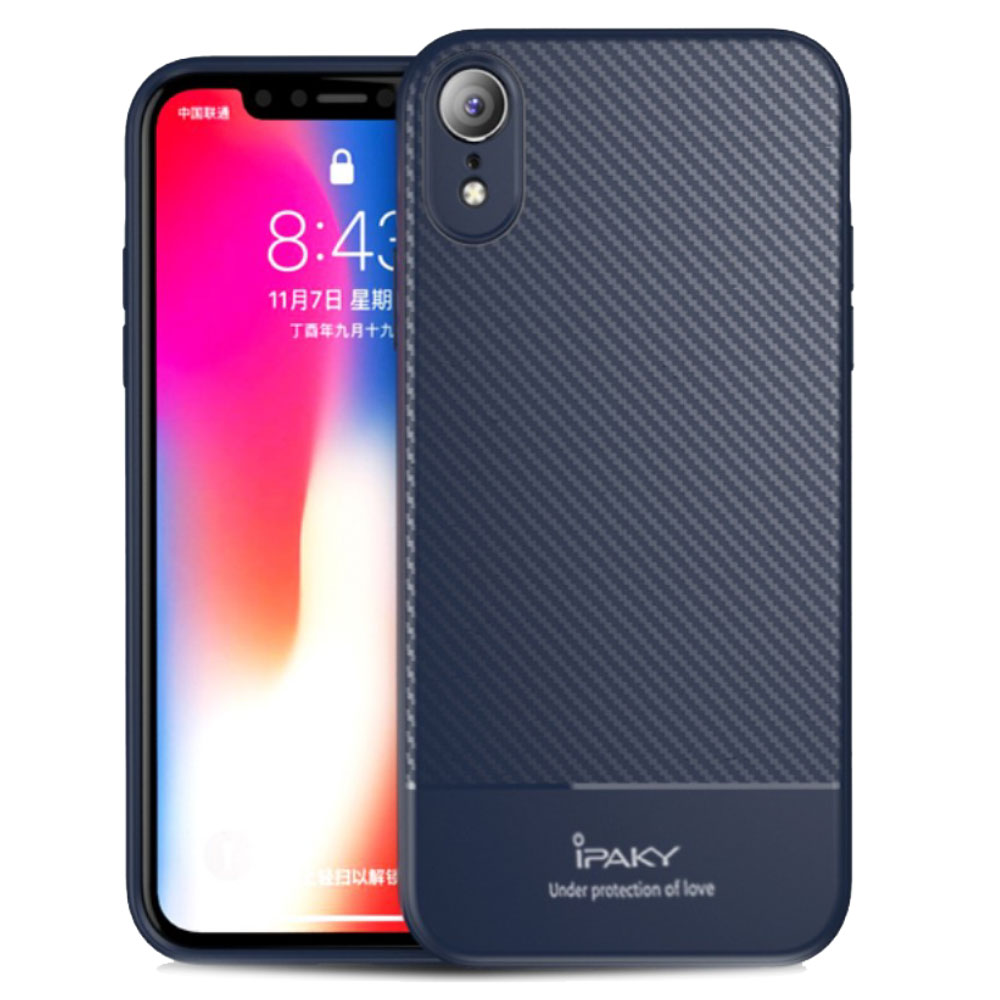 Husa Carbon Fiber iPhone XR, Ipaky Albastra thumb