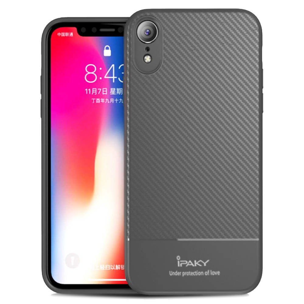 Husa Carbon Fiber iPhone XR, Ipaky Gri thumb