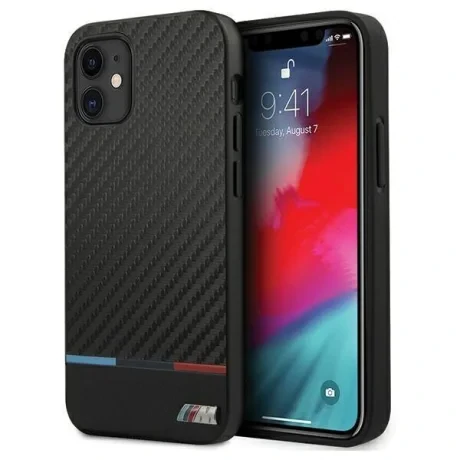 Husa Cover BMW Carbon Tricolor Line pentru iPhone 12 Mini Black