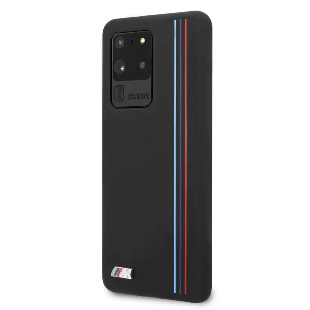 Husa Cover BMW Silicone Stripes M Collection pentru Samsung Galaxy S20 Ultra Neagra