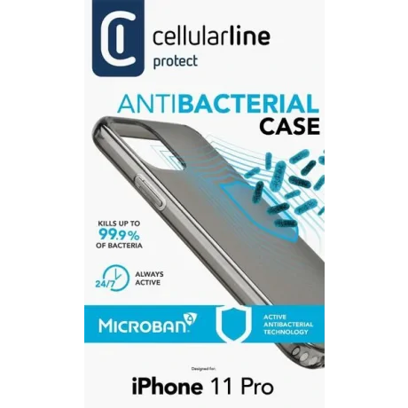 Husa Cover Cellularline Hard Antimicrobial pentru iPhone 11 Pro Fumuriu