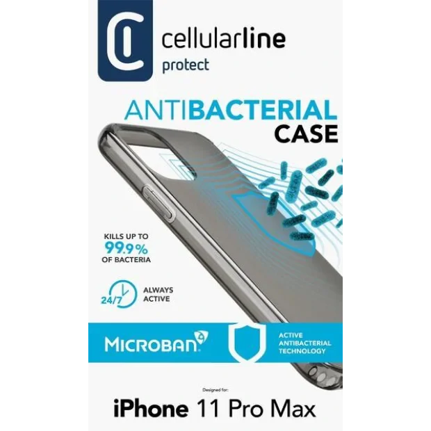 Husa Cover Cellularline Hard Antimicrobial pentru iPhone 11Pro Max negru