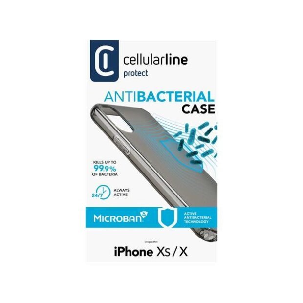 Husa Cover Cellularline Hard Antimicrobial pentru iPhone X/XS Fumuriu