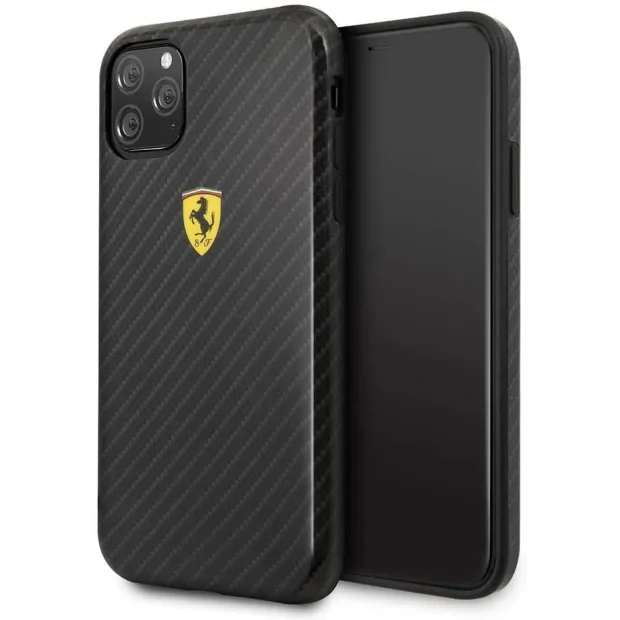 Husa Cover Ferrari On Track Carbon Effect pentru iPhone 11 Pro Negru