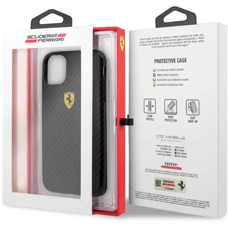 Husa Cover Ferrari On Track Carbon Effect pentru iPhone 11 Pro Negru