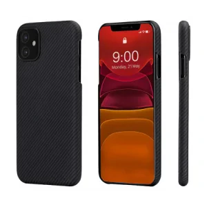 Husa Cover Fibra Pitaka MagEZ Plain Magnet pentru iPhone 11 Negru Gri