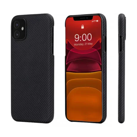 Husa Cover Fibra Pitaka MagEZ Plain Magnet pentru iPhone 11 Negru Gri