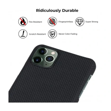 Husa Cover Fibra Pitaka MagEZ Plain Magnet pentru iPhone 11 Pro KI1101 Negru
