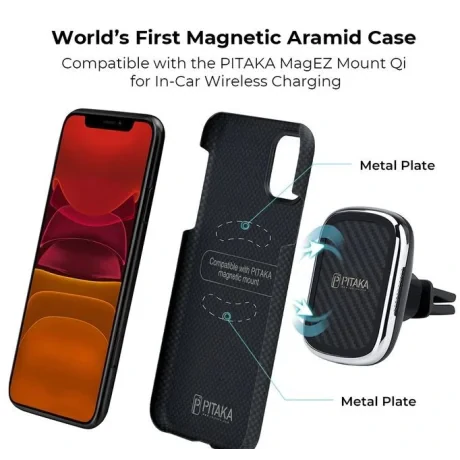 Husa Cover Fibra Pitaka MagEZ Plain Magnet pentru iPhone 11 Pro KI1101 Negru