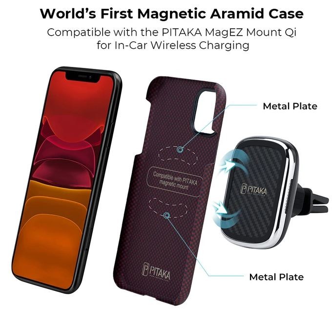 Husa Cover Fibra Pitaka MagEZ Plain Magnet pentru iPhone 11 Pro KI1104  Rosu thumb