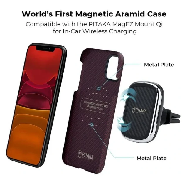 Husa Cover Fibra Pitaka MagEZ Plain Magnet pentru iPhone 11 Pro KI1104  Rosu