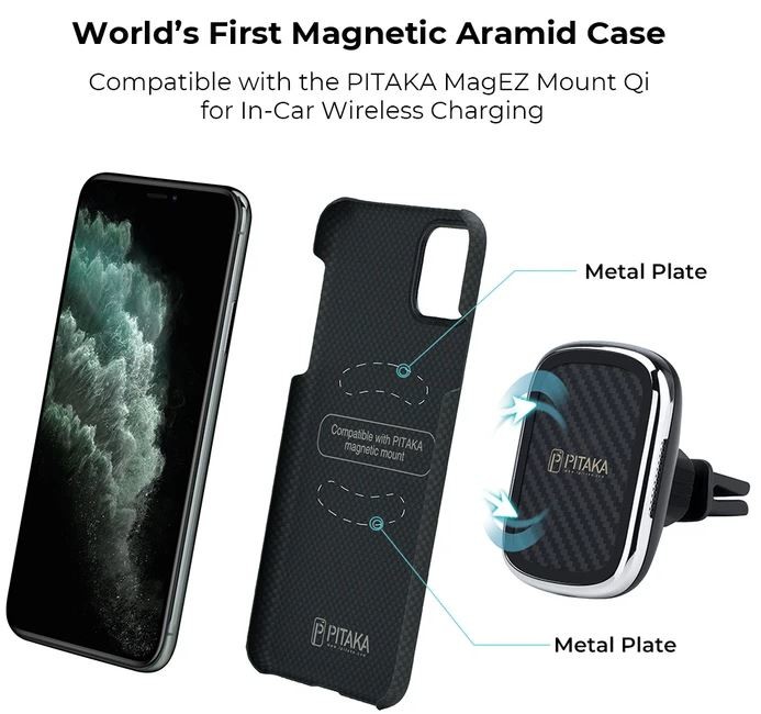 Husa Cover Fibra Pitaka MagEZ Plain Magnet pentru iPhone 11 Pro Max Negru thumb