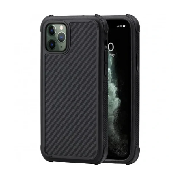 Husa Cover Fibra Pitaka MagEZ Pro Twill Magnet pentru iPhone 11 Pro Negru Gri