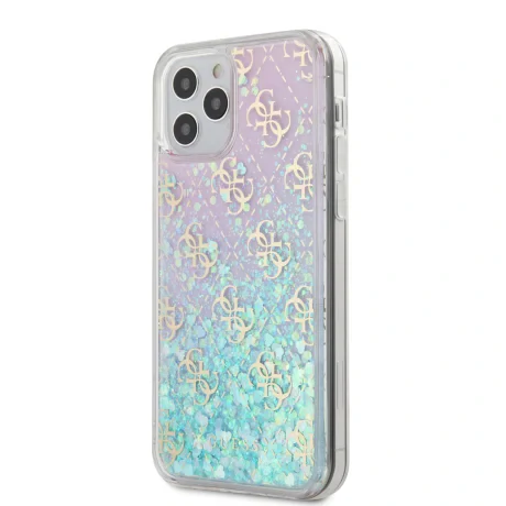 Husa Cover Guess 4G Liquid Glitter Iridescent pentru iPhone 12 Pro Max Clear