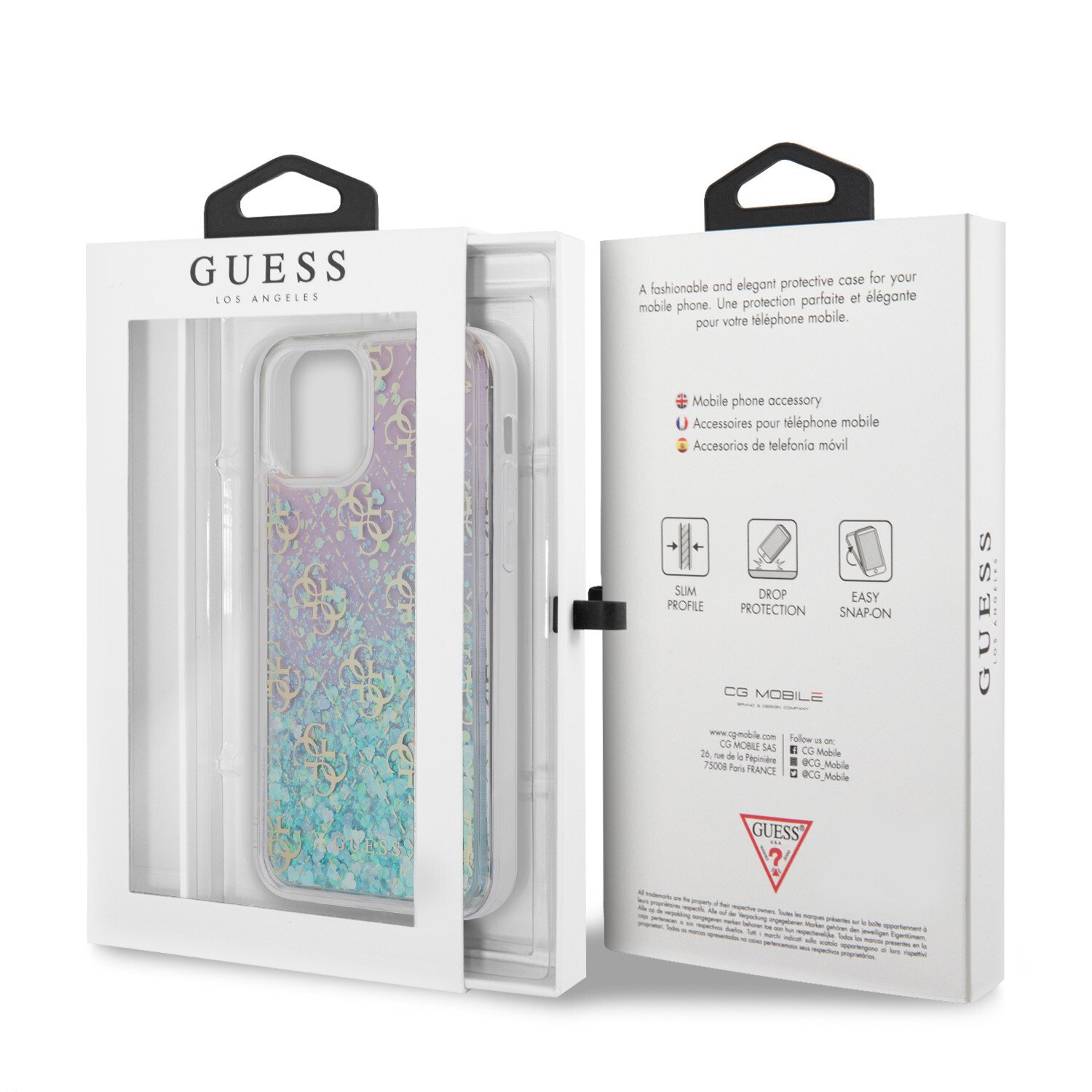 Husa Cover Guess 4G Liquid Glitter Iridescent pentru iPhone 12 Pro Max Clear thumb