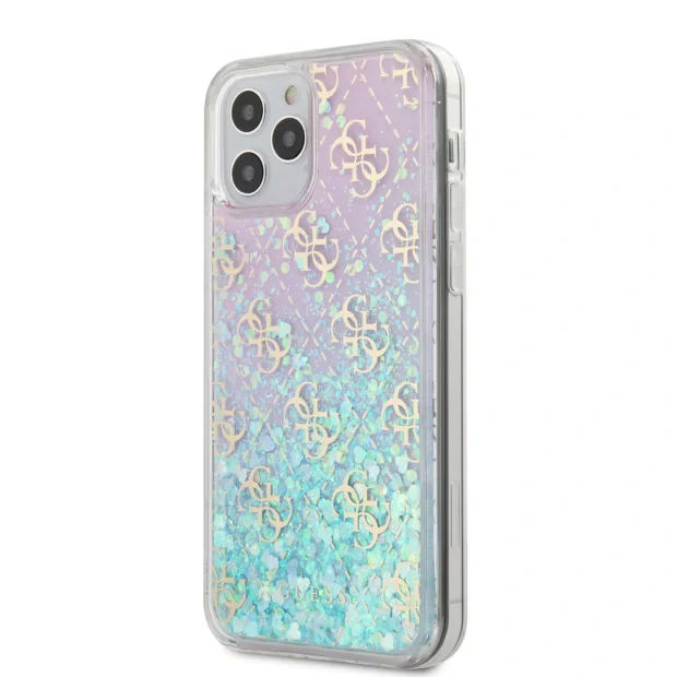 Husa Cover Guess 4G Liquid Glitter Iridescent pentru iPhone 12/12 Pro Clear