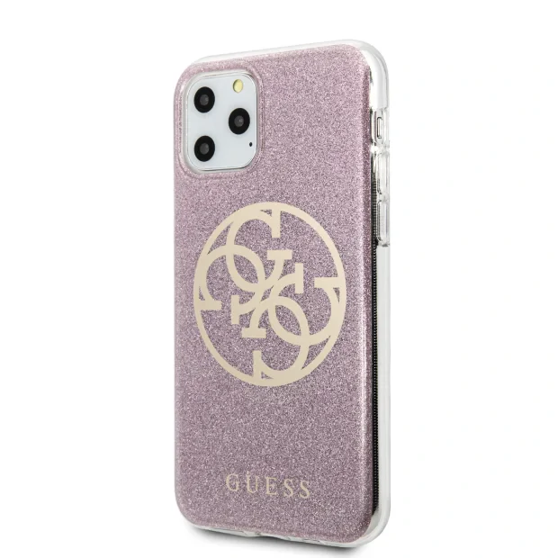 Husa Cover Guess Glitter Circle pentru iPhone 11 Pro Max Roz Auriu