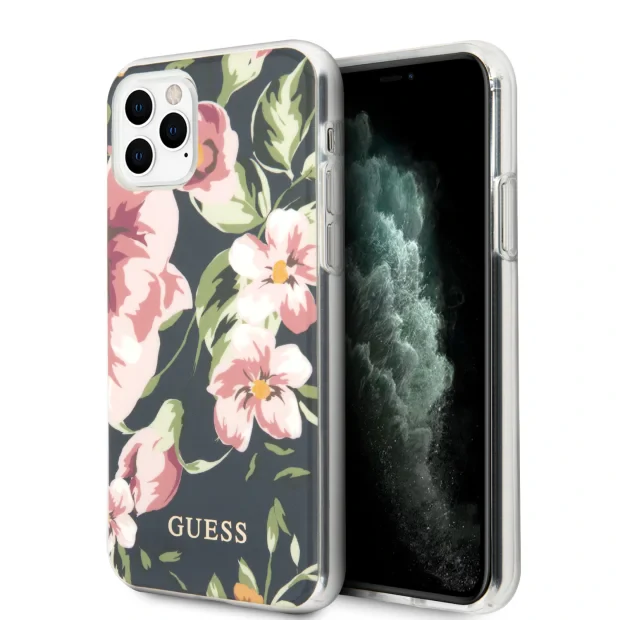 GUHCN65IMLFL03 Guess Flower Shiny N.3 Zadni Kryt pro iPhone 11 Pro Max Navy