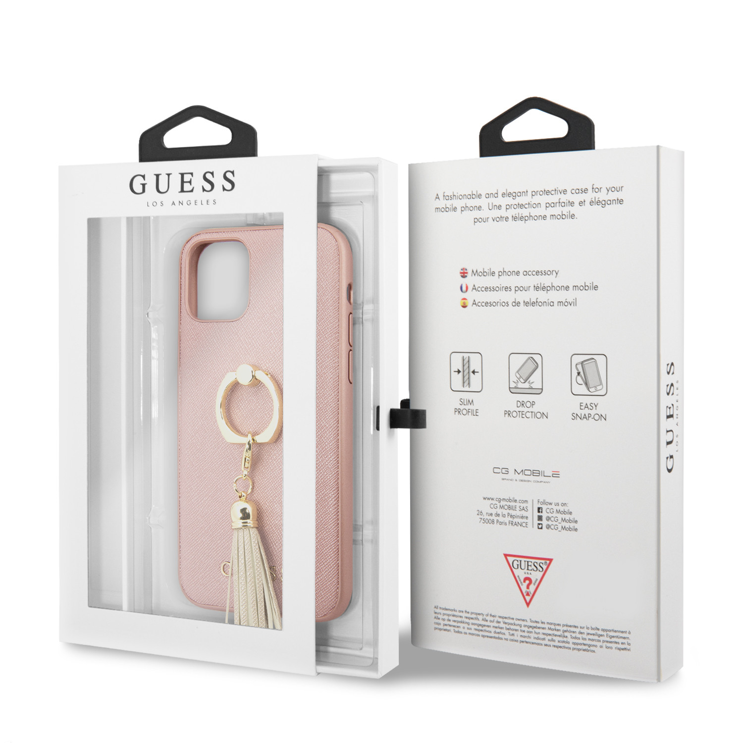 Husa Cover Guess Saffiano Ring Stand pentru iPhone 11 Roz thumb