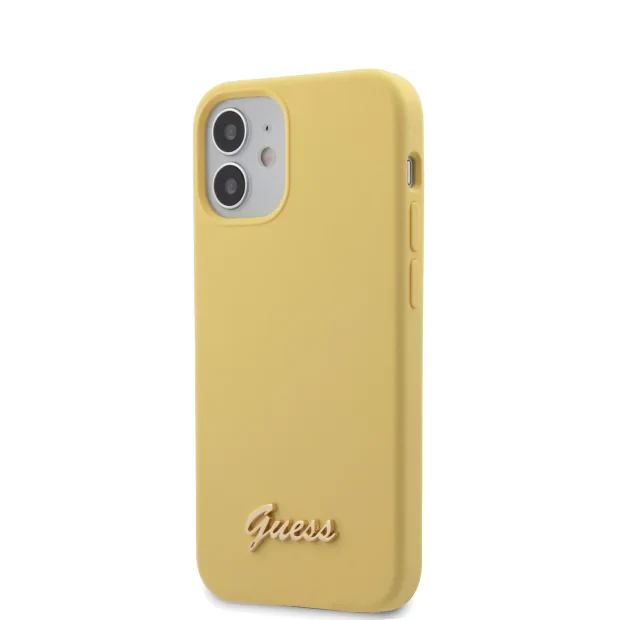 Husa Cover Guess Silicone Metal Logo pentru iPhone 12 Mini Yellow