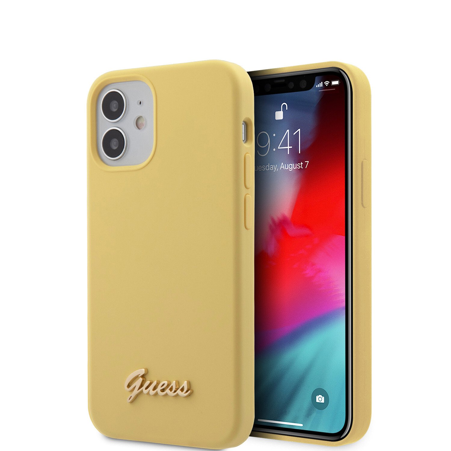 Husa Cover Guess Silicone Metal Logo pentru iPhone 12 Mini Yellow thumb