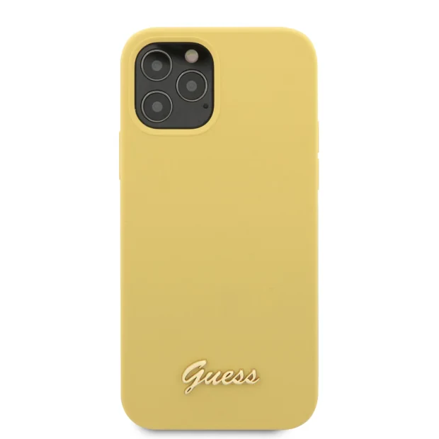 Husa Cover Guess Silicone Metal Logo pentru iPhone 12 Pro Max Yellow