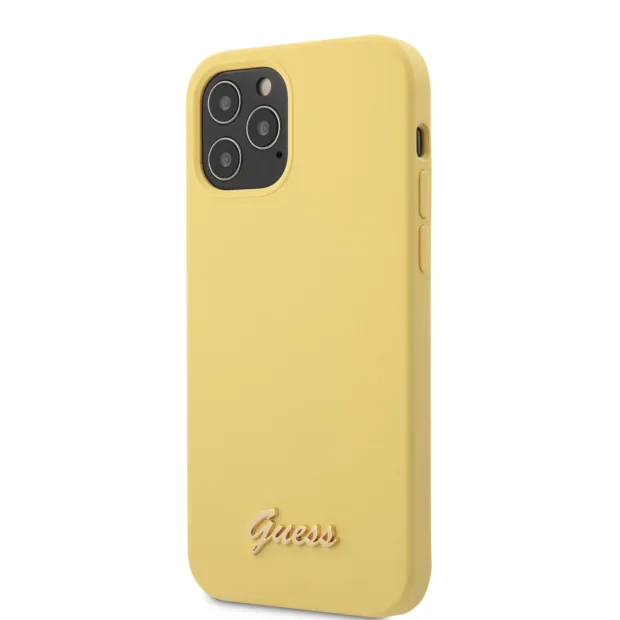 Husa Cover Guess Silicone Metal Logo pentru iPhone 12/12 Pro Yellow