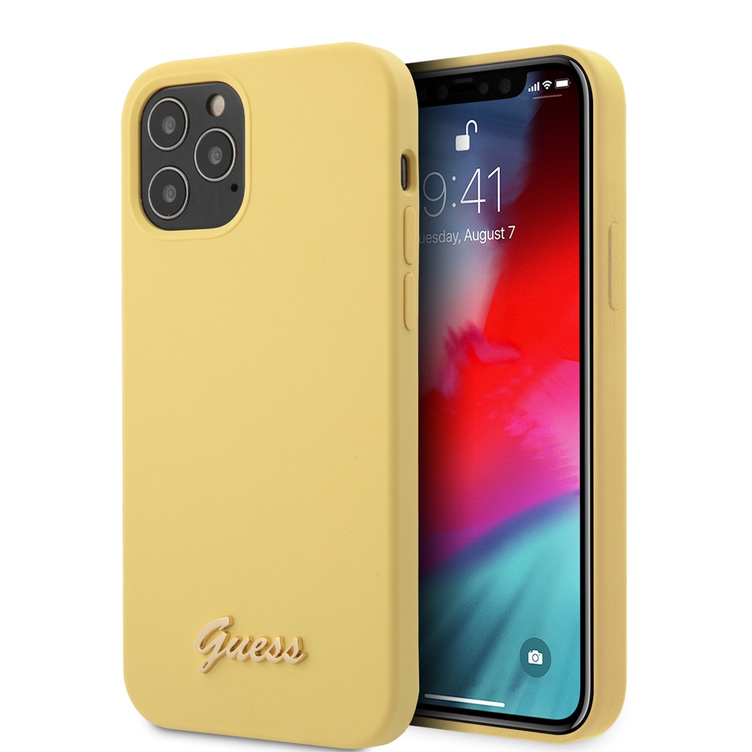 Husa Cover Guess Silicone Metal Logo pentru iPhone 12/12 Pro Yellow thumb