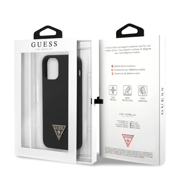 Husa Cover Guess Silicone Metal Triangle pentru iPhone 12 Mini Black