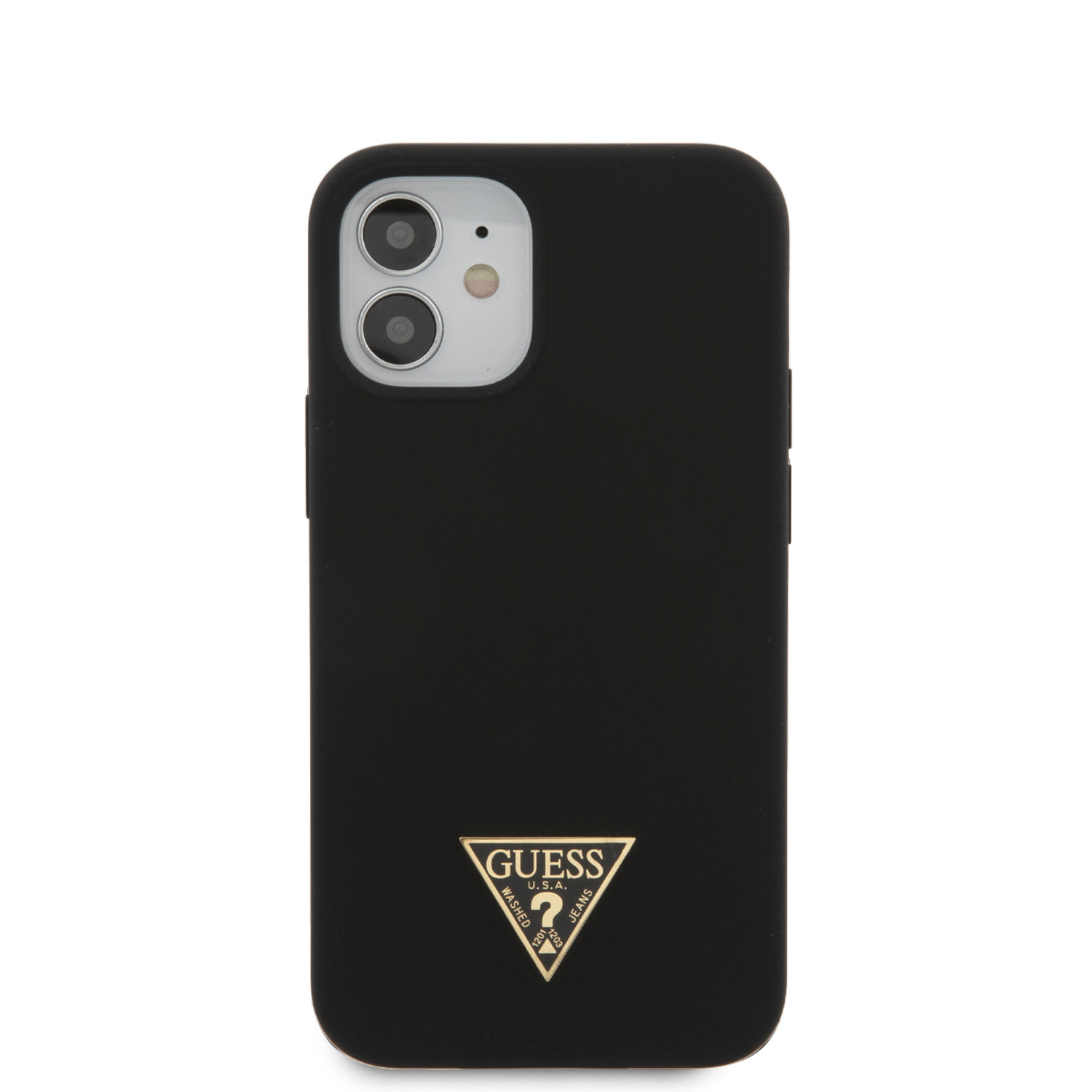 Husa Cover Guess Silicone Metal Triangle pentru iPhone 12 Mini Black thumb