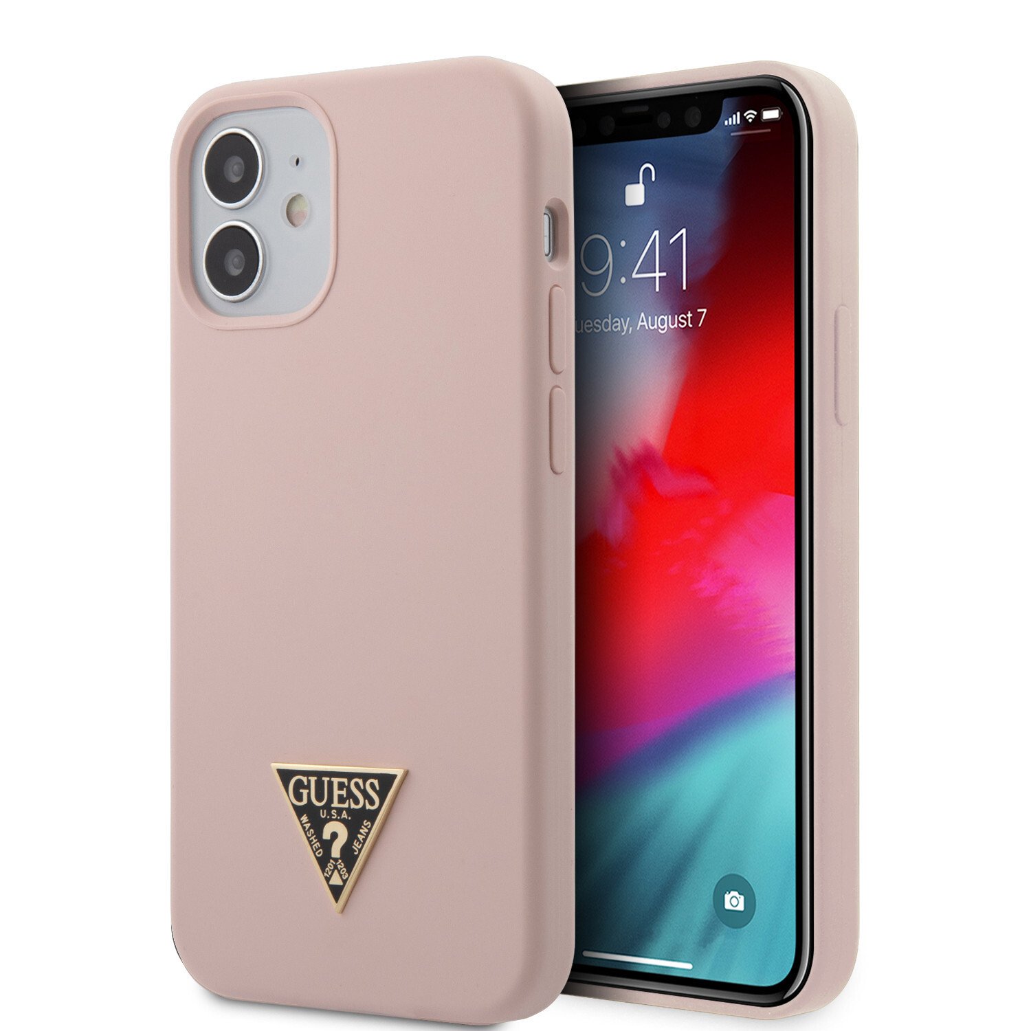 Husa Cover Guess Silicone Metal Triangle pentru iPhone 12 Mini Light Pink thumb