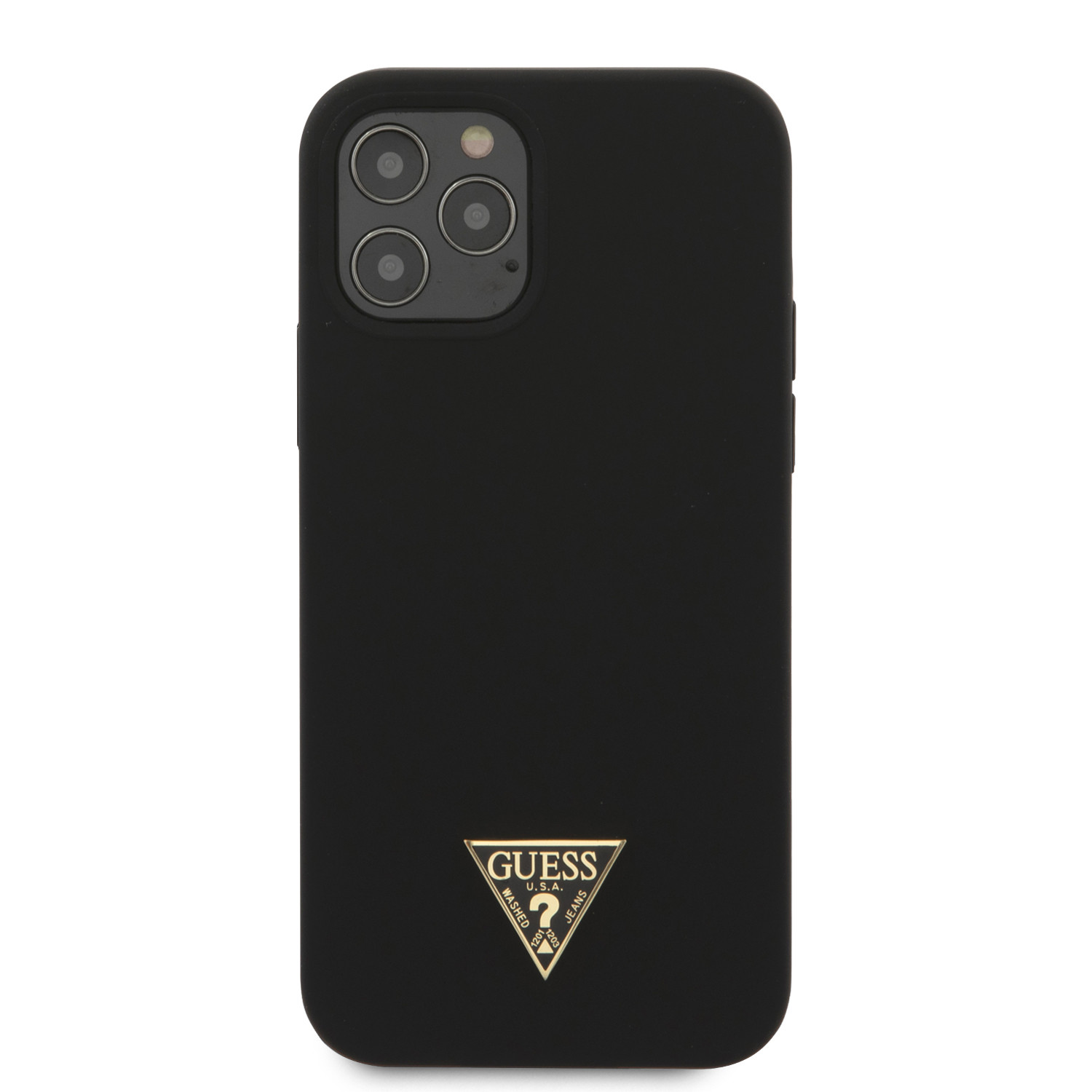 Husa Cover Guess Silicone Metal Triangle pentru iPhone 12 Pro Max Black thumb