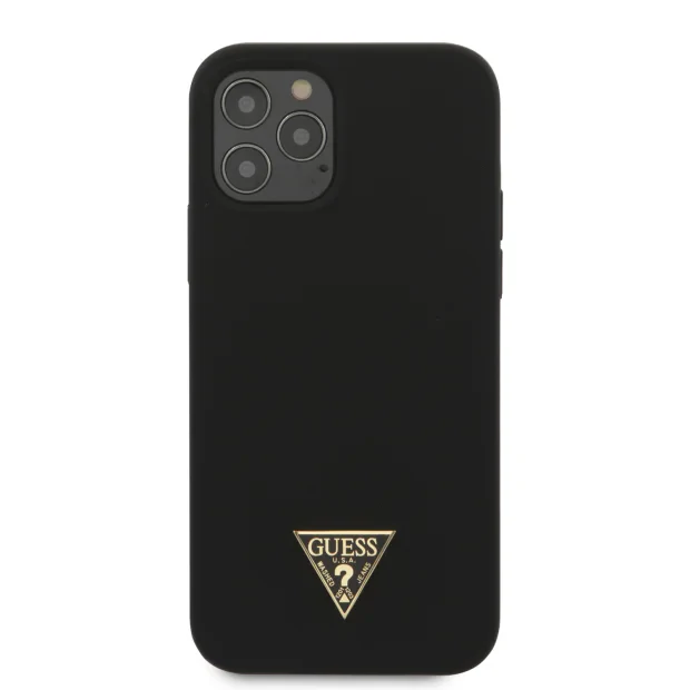 Husa Cover Guess Silicone Metal Triangle pentru iPhone 12 Pro Max Black